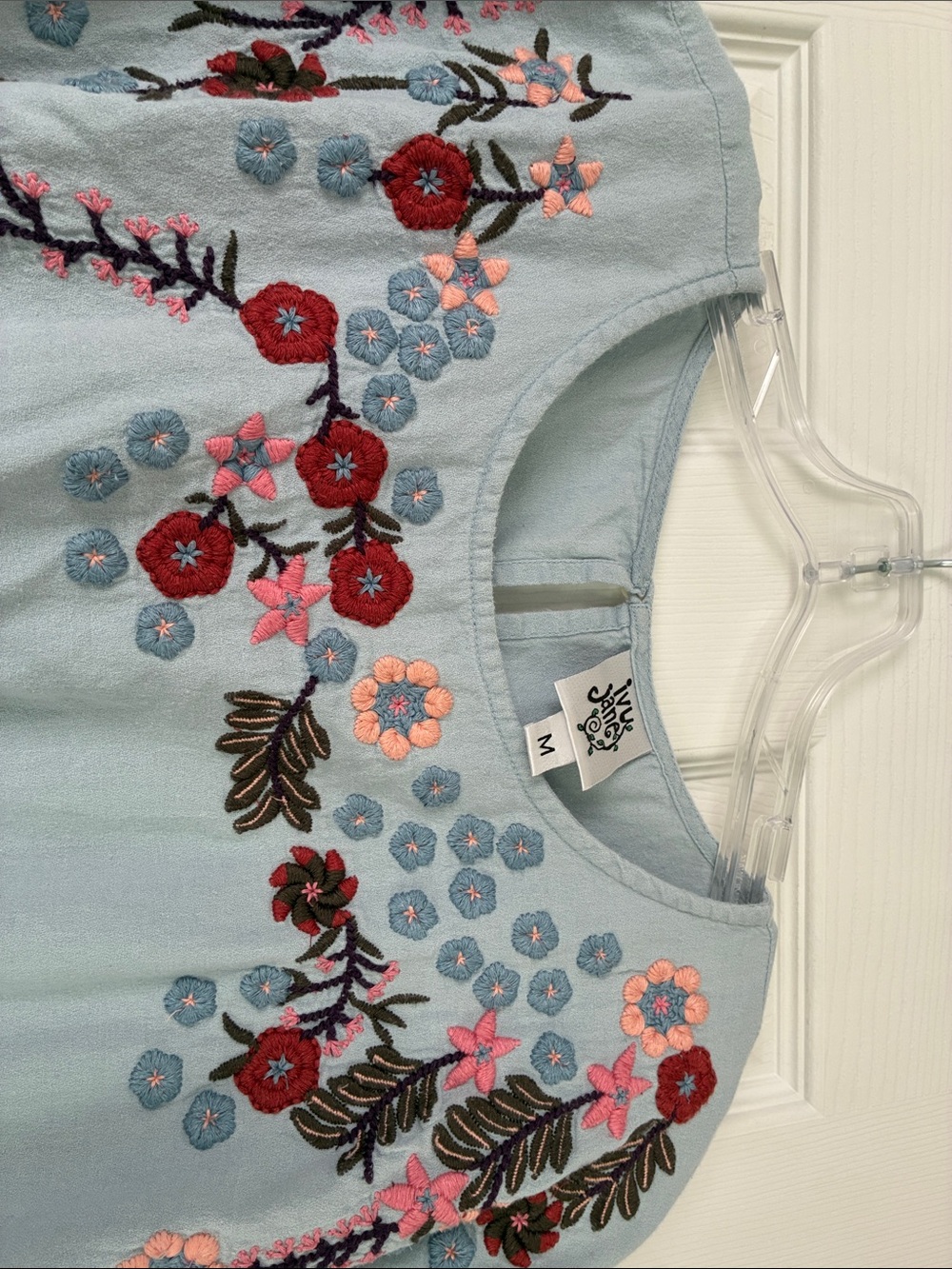 Ivy Jane Light Blue Embroidered Tiered Peasant Top - Picture 2 of 9